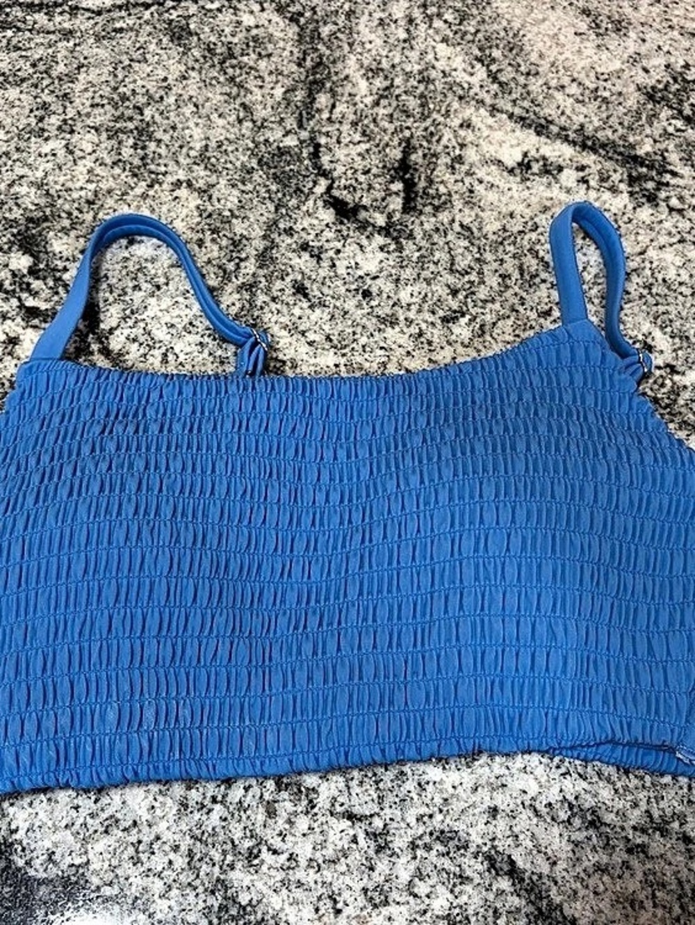 TRINA TURK Smocked Bikini Top in Blue Size Medium NWT